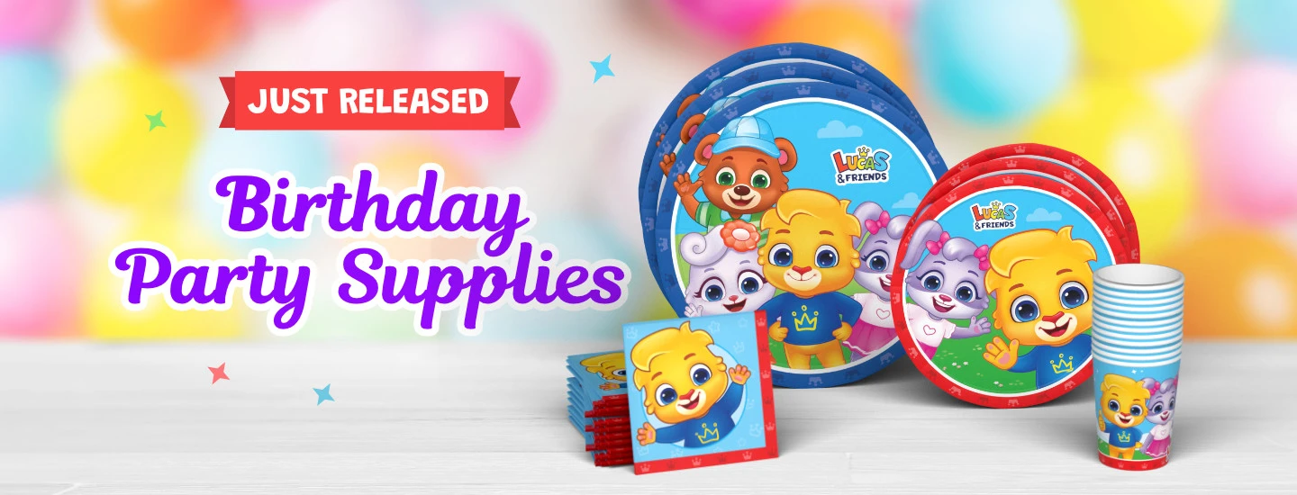 Birthday Party Supplies By Lucas & Friends - Disposable Bundle Party Dinnerware Includes Paper Plates, Paper Cups, Paper Napkins