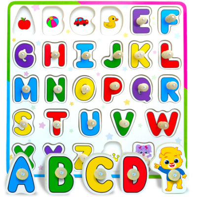 Wooden alphabet puzzle for toddlers by Lucas & Friends, ABC peg puzzle learning toy