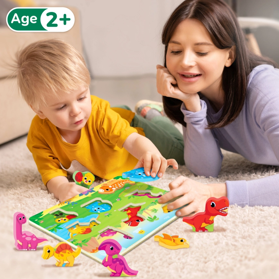 Fun and interactive wooden dinosaur chunky puzzle, great for family bonding activities