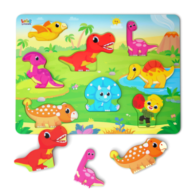 Jumbo dinosaur wooden puzzle toy by Lucas & Friends, an educational gifts for toddlers.