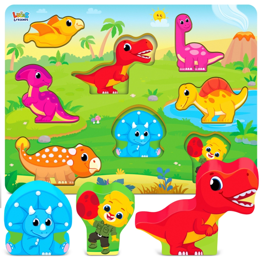 Jumbo dinosaur wooden puzzle toy by Lucas & Friends, an educational gifts for toddlers.