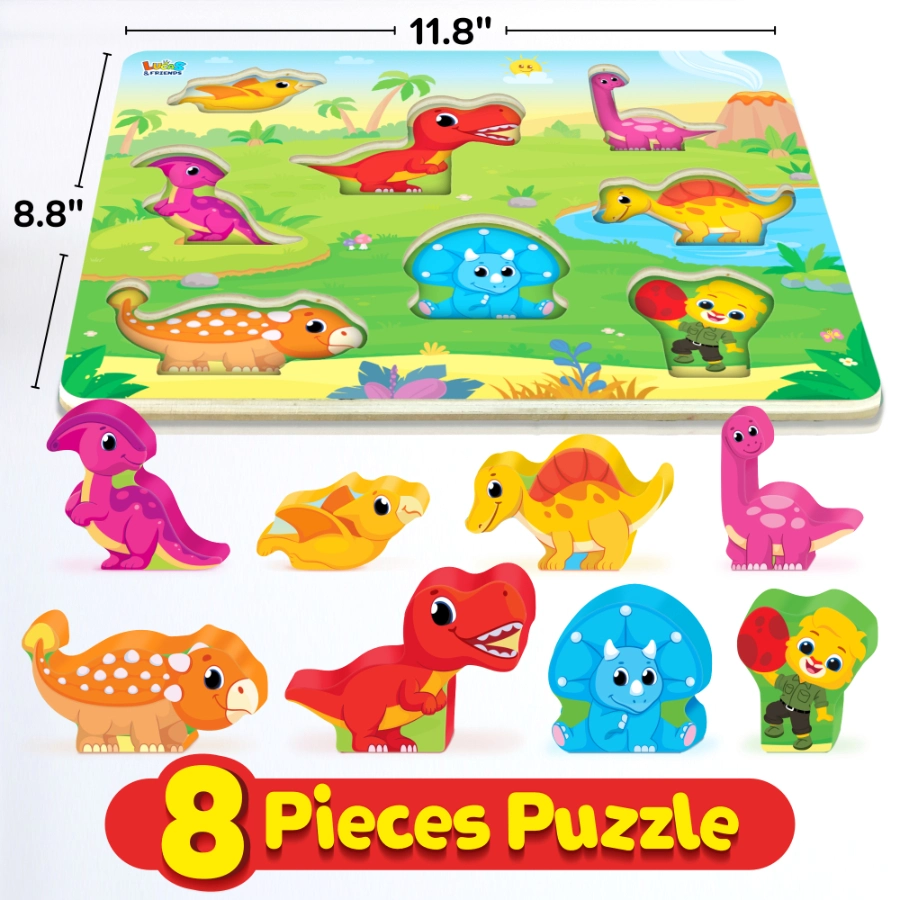 Wooden Jumbo Dinosaur Puzzle with 8 Pieces, educational toy by lucas & Friends