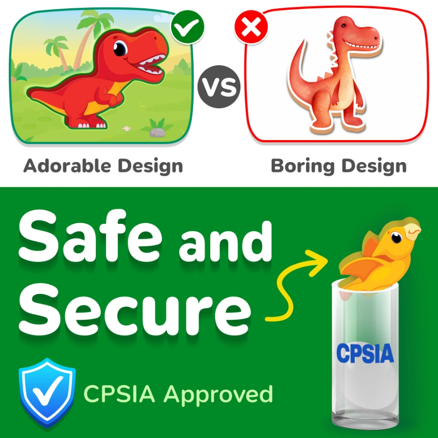 Adorable vs. Boring Dinosaur Designs, Safe and Secure, CPSIA Approved