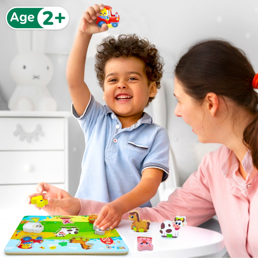 Colorful Wooden Puzzle Featuring Farm Animals, Fun and Interactive Toys.