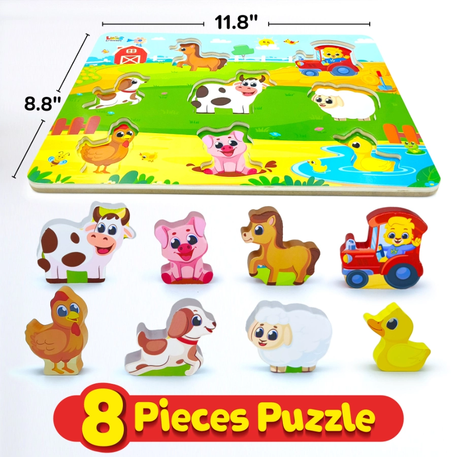 Wooden farm animal puzzle for toddlers with 8 jumbo pieces