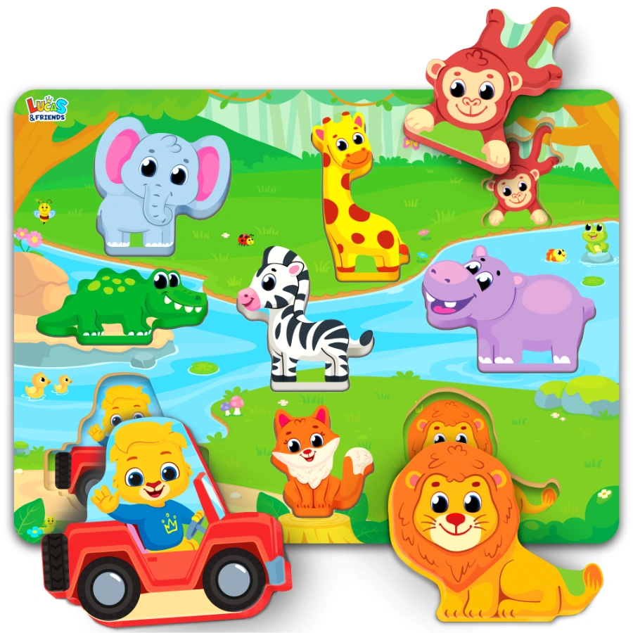 Wild animals chunky puzzles for kids by Lucas & Friends, preschool learning and educational toys for toddlers.