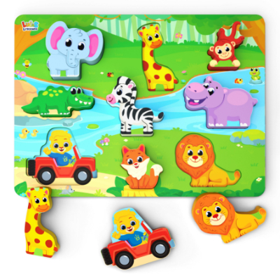 Wild animals chunky puzzles for kids by Lucas & Friends, preschool learning and educational toys for toddlers.