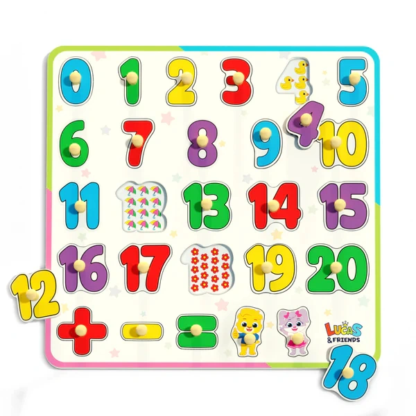 123 wooden Montessori numbers toy for kids, early learning educational puzzle by Lucas and Friends.