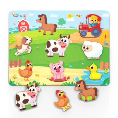 Jumbo wooden animal puzzles for toddlers by Lucas and Friends, Montessori learning toys.