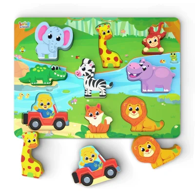 Wild animals chunky puzzles for kids by Lucas & Friends, preschool learning and educational toys for toddlers.